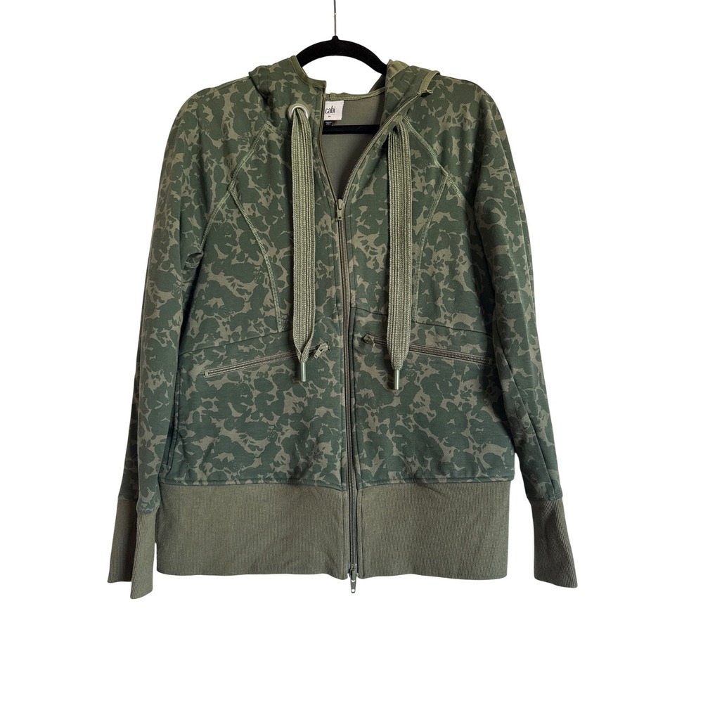 Cabi‎ Green Camo Print Full Zip Marathon Jacket Women's Size M Casual Athleisure